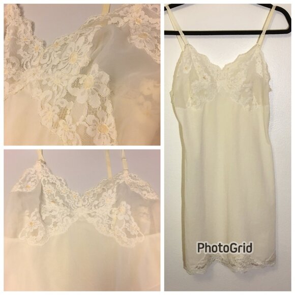 Vintage 60s 70s White Lace Daisy Full Slip  Anti Cling Crepe Sexy Slip Dress  (1 - Picture 1 of 14